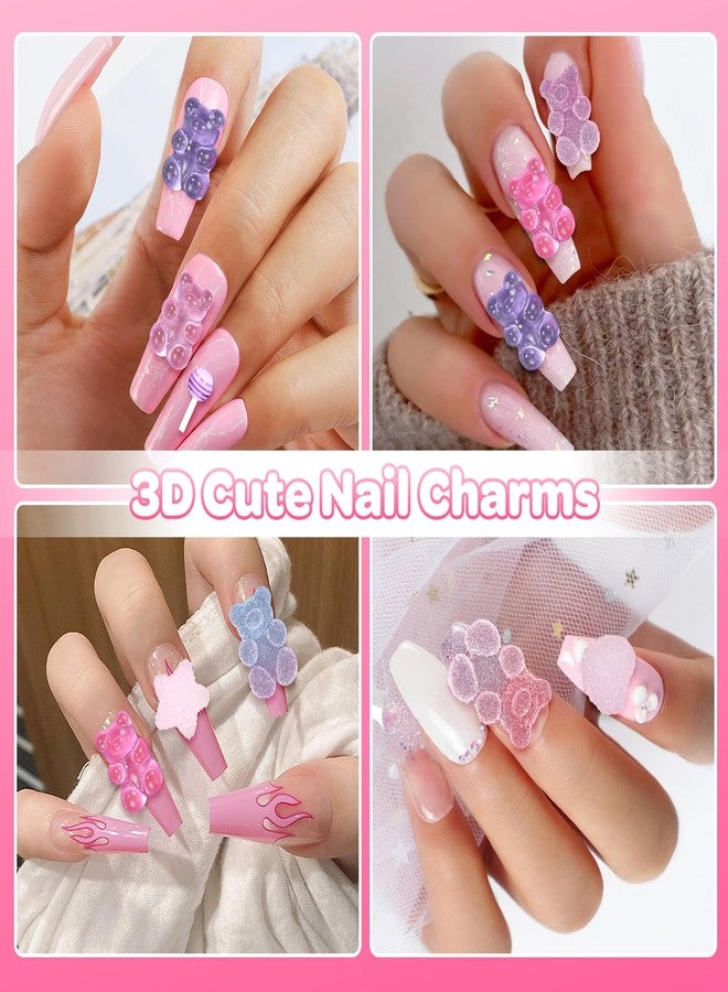 CESUSME 100 Pcs Candy Bear Nail Charms for Nail Design, 3D Mixed Color Cartoon Gummy Bear Lollipop Star Heart Acrylic Nail Art Decoration Charms for Cute Manicure DIY Crafts Accessories - Image 5